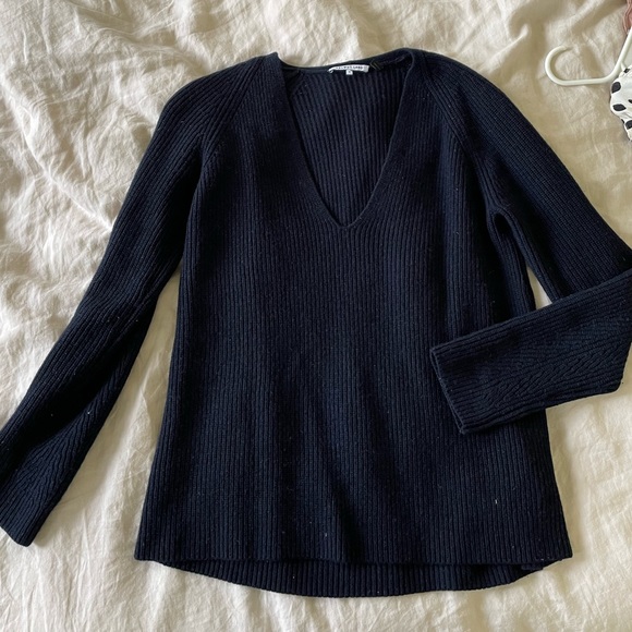 Helmut lang wool cashmere navy blue vneck ribbed knit sweater - Picture 1 of 3